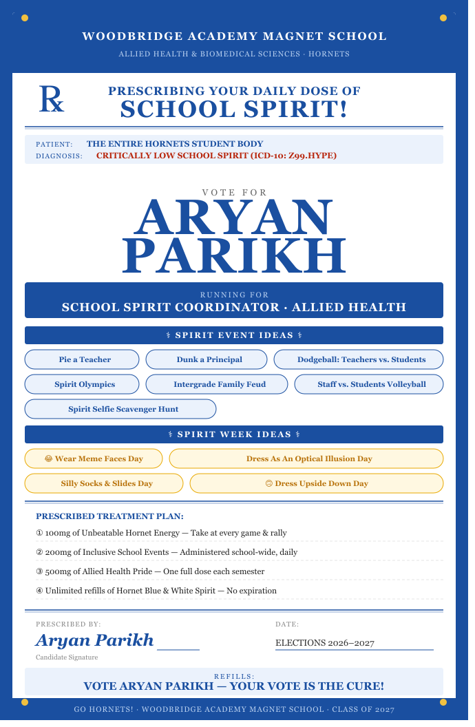 Aryan Parikh School Spirit Coordinator Campaign Flyer